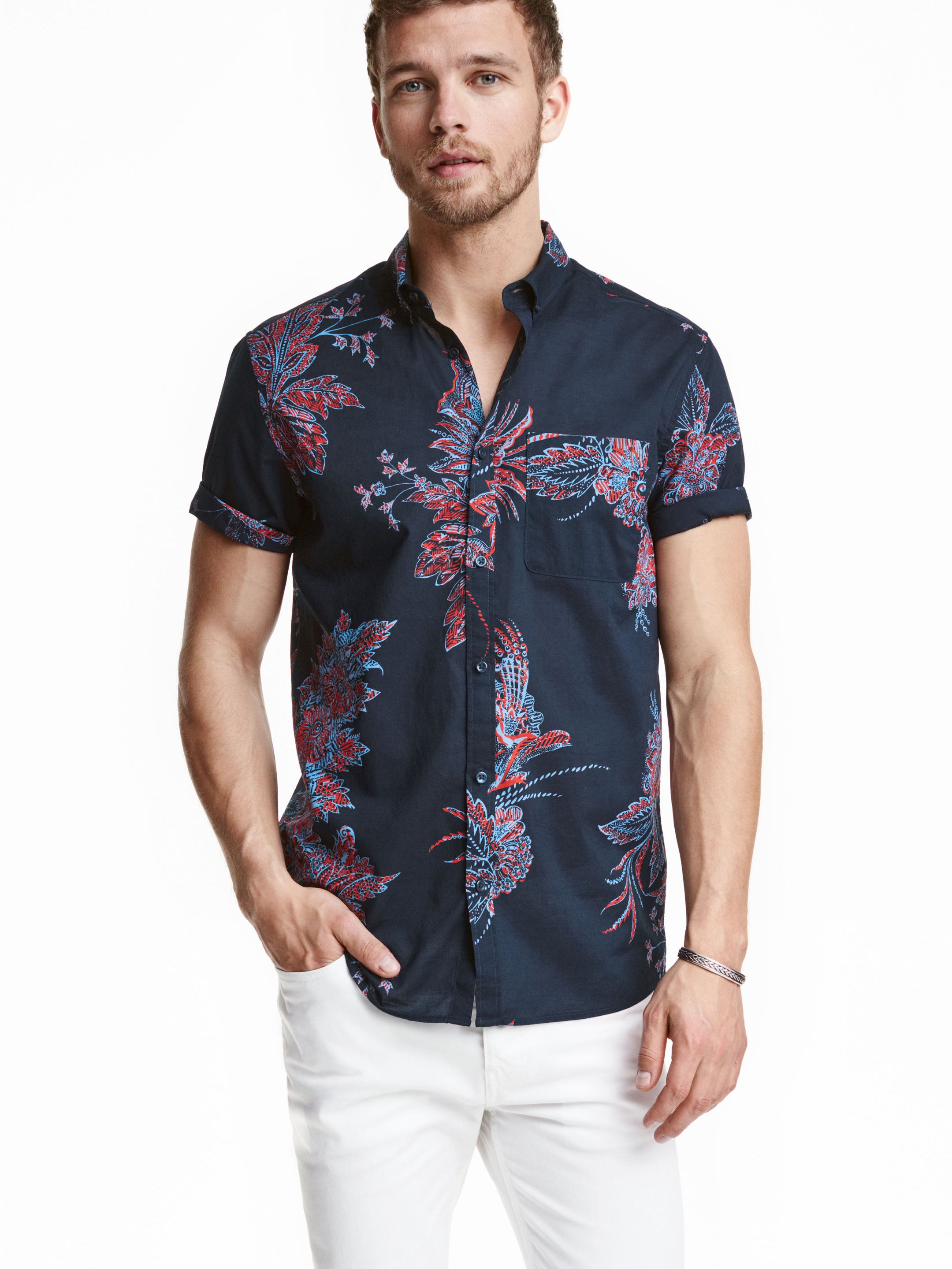 

Рубашка H&M 3444373-AARR XS Темно-синяя в узоры