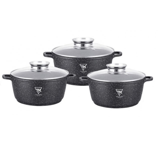 

Набор кастрюль Top Kitchen TK-00021 с мраморным покрытием утолщенным индукционным дном 6 предметов Black