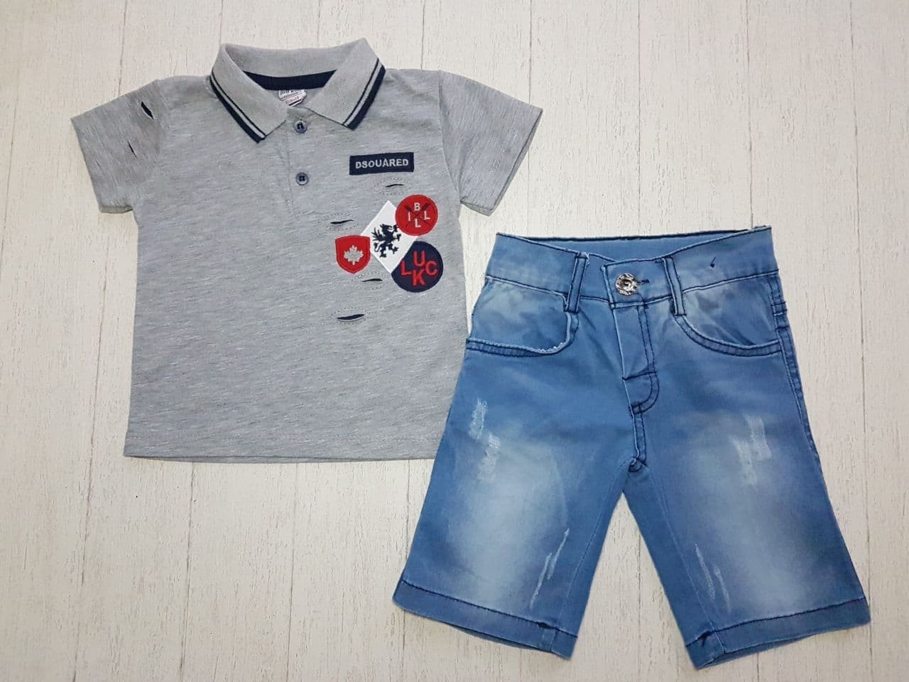 

Костюм (футболка + шорти) Bill Kids сірий з синім 0728-128