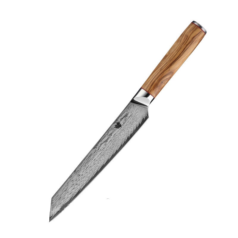 

Нож слайсер AUS-10 сталь 67 слоев лезвие 20 см. Damascus DK-OK 4003 olivewood handle
