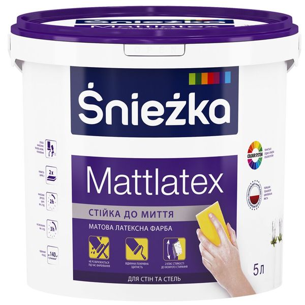 

Краска интерьерная латексная Sniezka Mattlatex белая 5 л