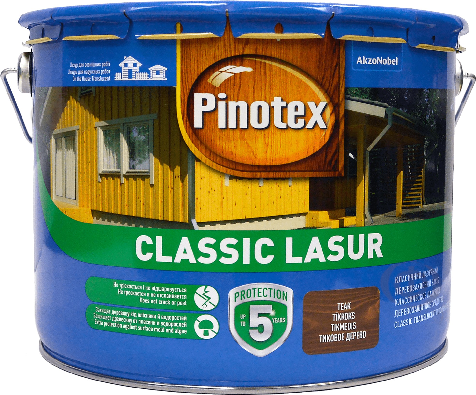 

Лазурь Pinotex Classic Lasur - матовая алкидная пропитка для дерева, лазурная, с декоративным эффектом, палисандр, 10 л (5302402)