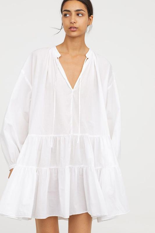 

Платье H&M хлопоковое ярусное М белое