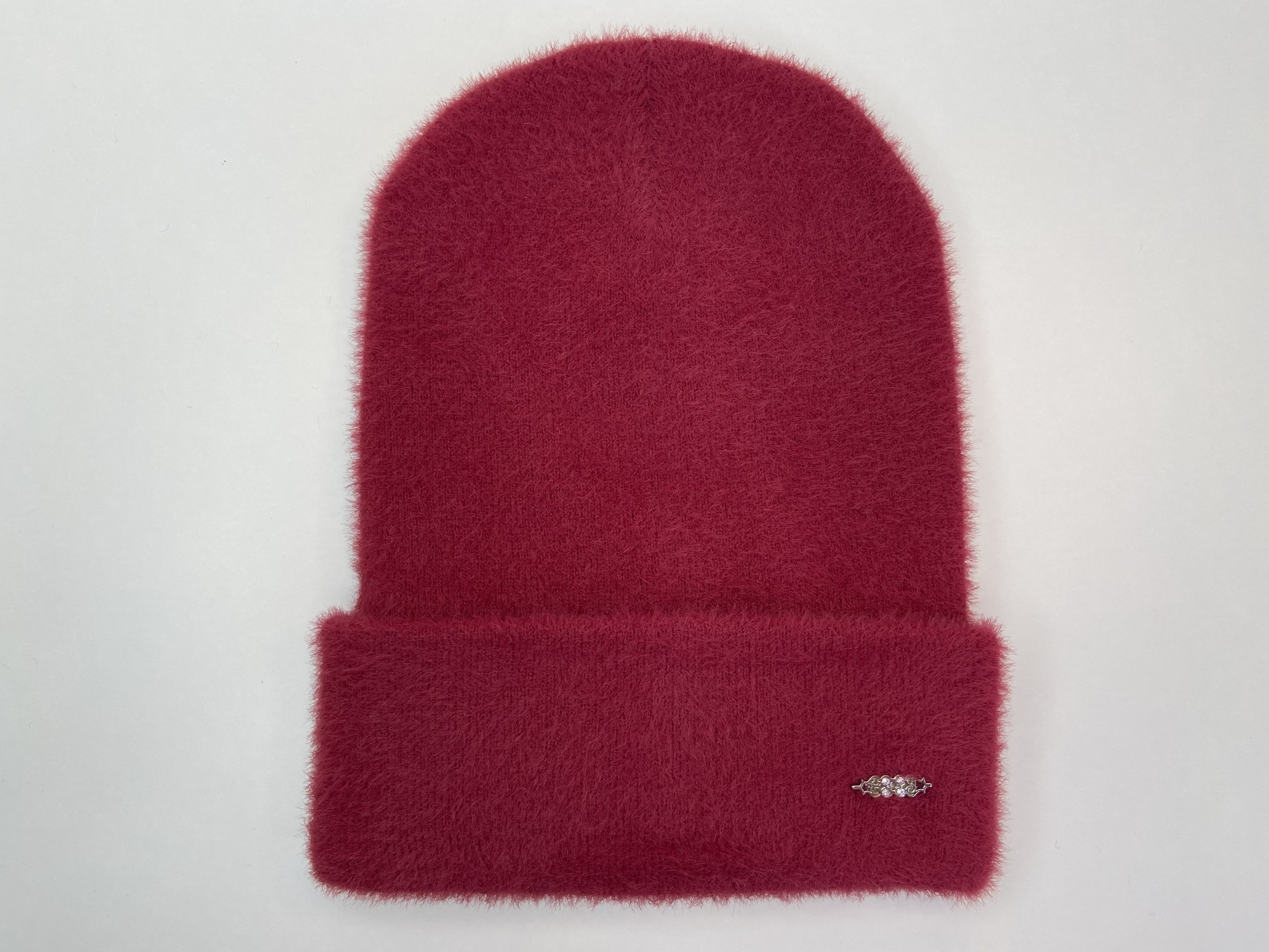 

Женская вязаная шапка Нейлон с отворотом. Цвет - Бордовый.