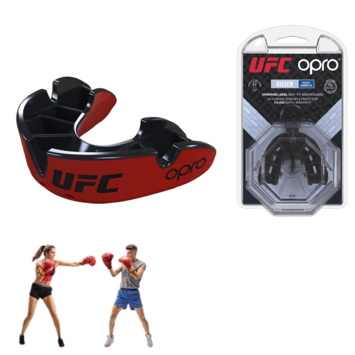 

Капа боксерская одночелюстная Opro Junior Silver Ufc Hologram Red-Black детская спортивная для защиты зубов
