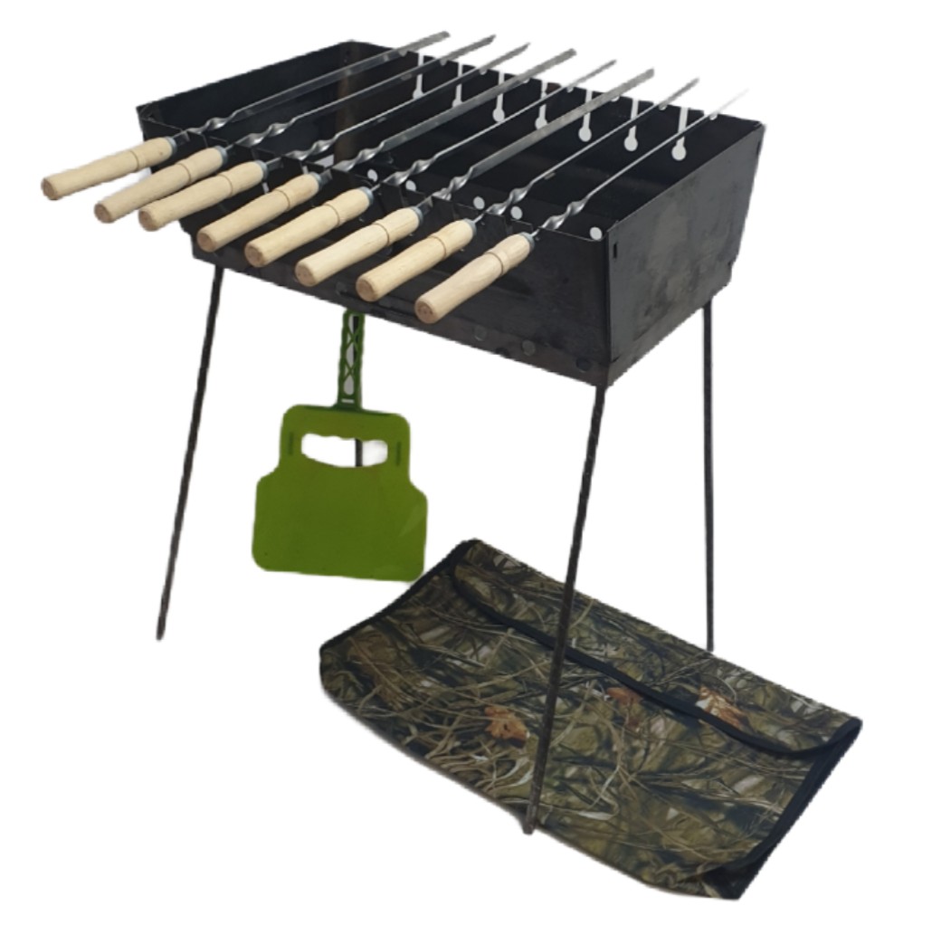 

Мангал - чемодан 2 мм на 8 шампуров 455х350х160мм Раскладной Походный + Набор шампуров + Чехол + Веер