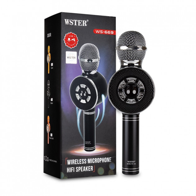 

Беспроводной караоке микрофон Wster WS-669 со встроенным динамиком, USB, microSD, AUX, Bluetooth Black