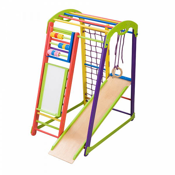 

Детский спортивный Комплекс-уголок для дома, квартиры: сетка, прямая горка, мольберт, кольца 132х85х150 см К-1