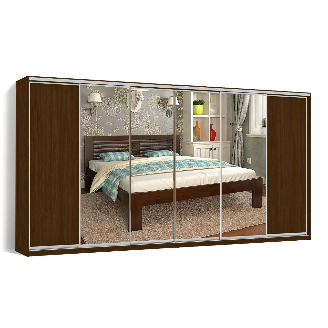 

Шкаф-купе Zevs Шестидверный ДСП+Зеркало 360х60х240 орех лесной