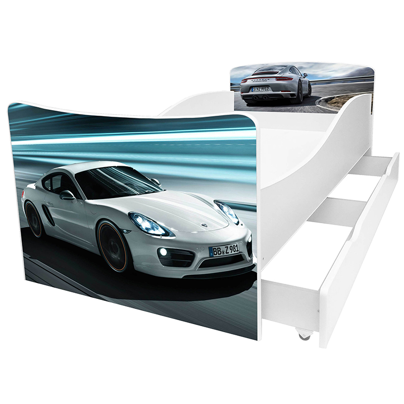 

Детская кровать с ящиком Viorina-deko Kinder-27 Porsche + белый 80х190