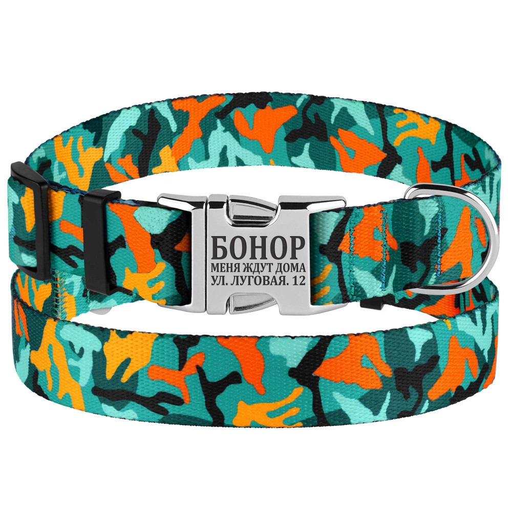 

Ошейник для Собак BronzeDog Urban Camo Нейлоновый с Металлической Пряжкой и Гравировкой Зеленый 25 мм 43-66 см (38/1365)