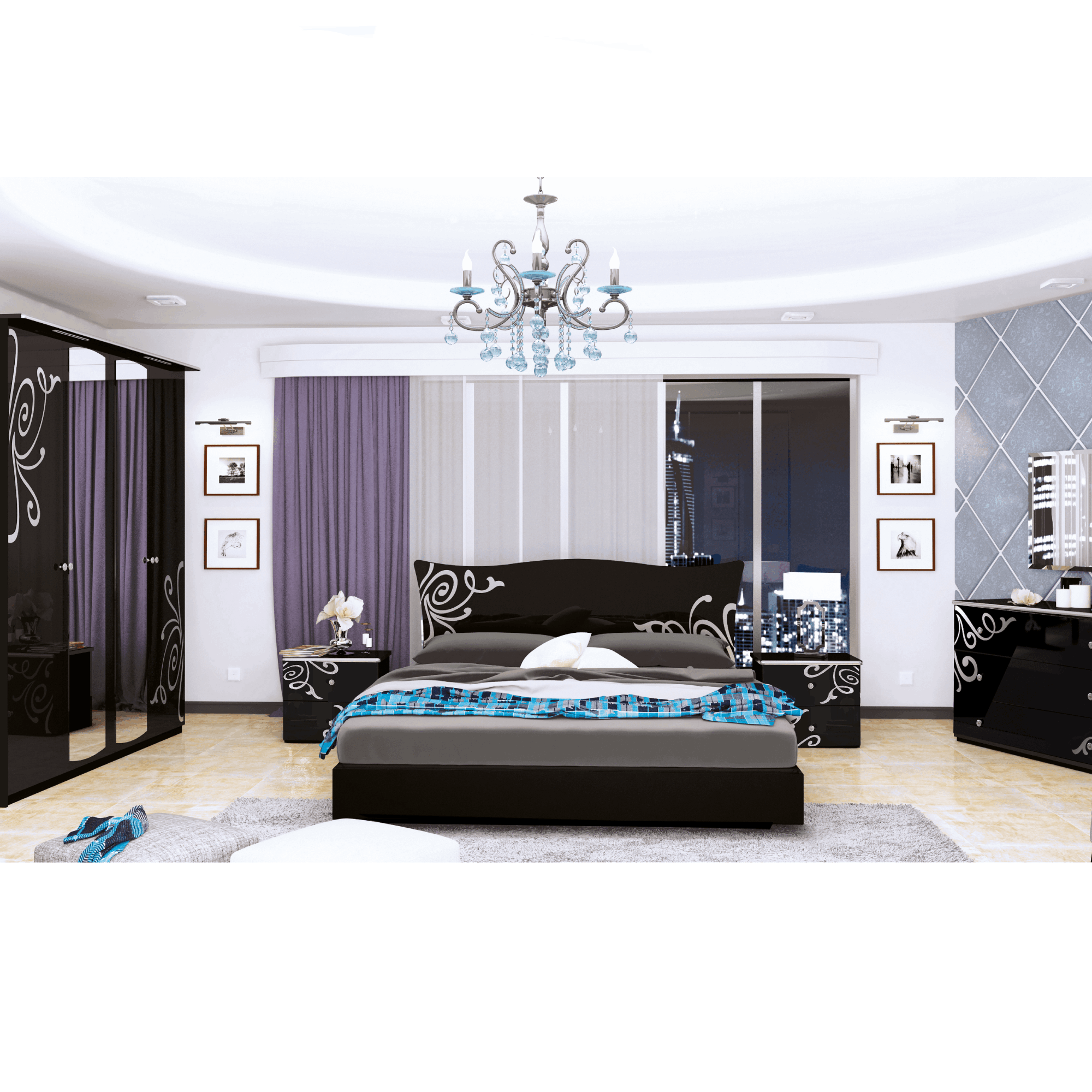 

Спальня MiroMark Bogema Черный глянец BG-106-BL + LM-36-ZV