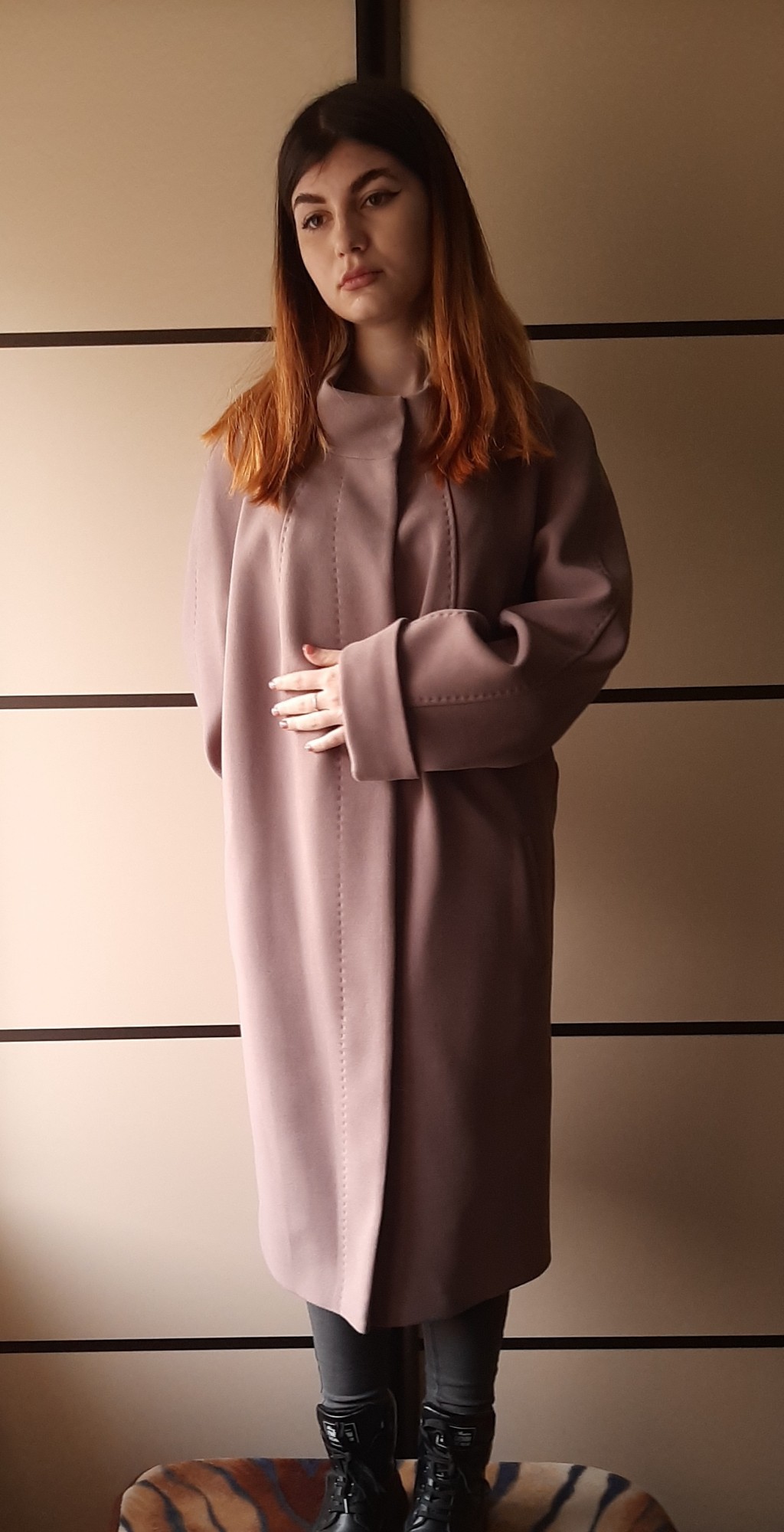 Нарядное теплое осеннее пальто за колено Ricco София Одежда больших размеров Шерсть Италия 54 Светло-коричневый