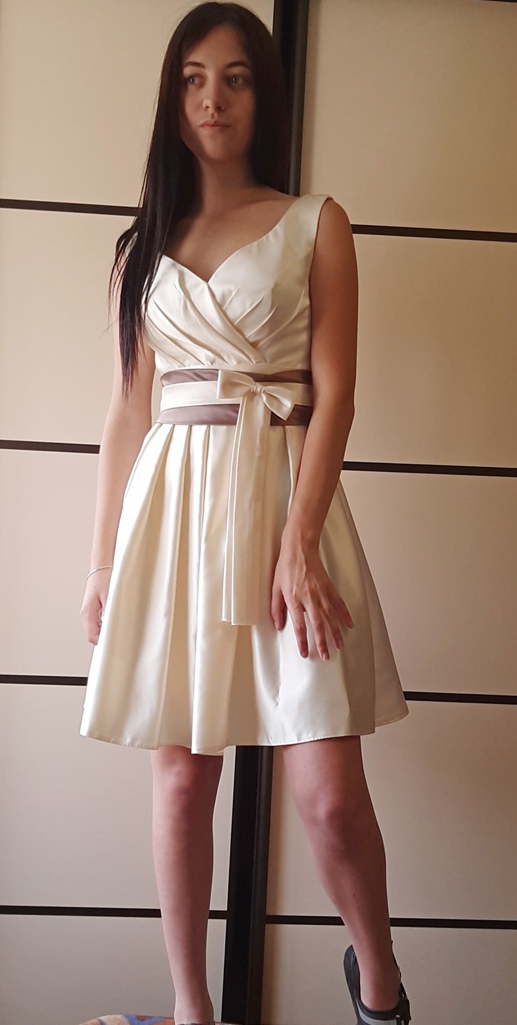 

Вечернее платье Короткое На свадьбу N&T Креп-костюмка Размер 38-42 Шампань