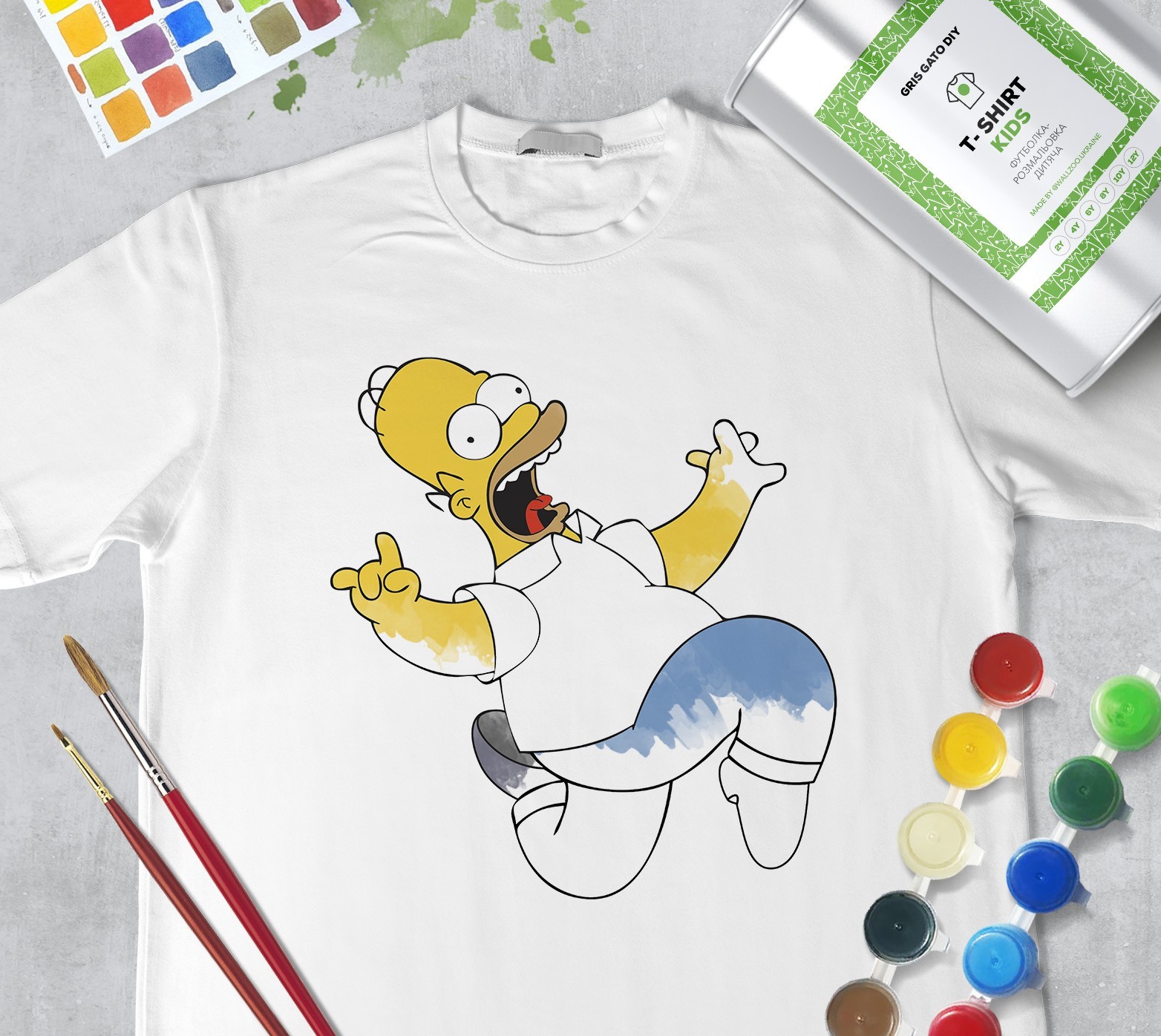 

Набор для рисования для девочек "Гомер Симпсон" Homer Simpson" Футболка-раскраска белая (+краски и 2 кисточки) WallZoo 104см 3-4 года