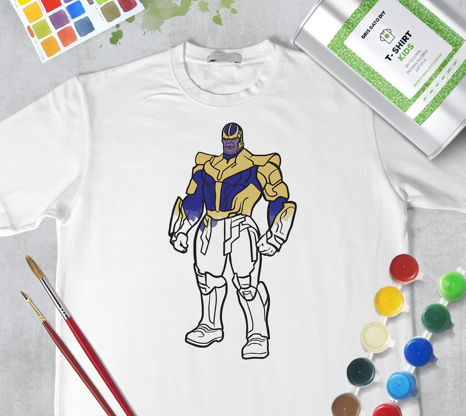 

Набор для рисования для девочек "Танос" Thanos" Футболка-раскраска белая (+краски и 2 кисточки) WallZoo 152см 12-14 лет