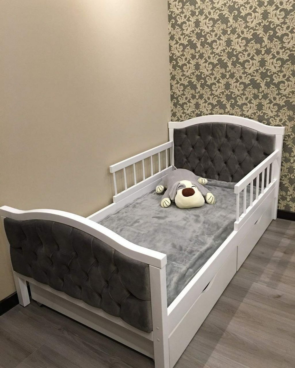 

Кровать детская мягкая с ящиками Teremokkids VDSbox-gray 90*180