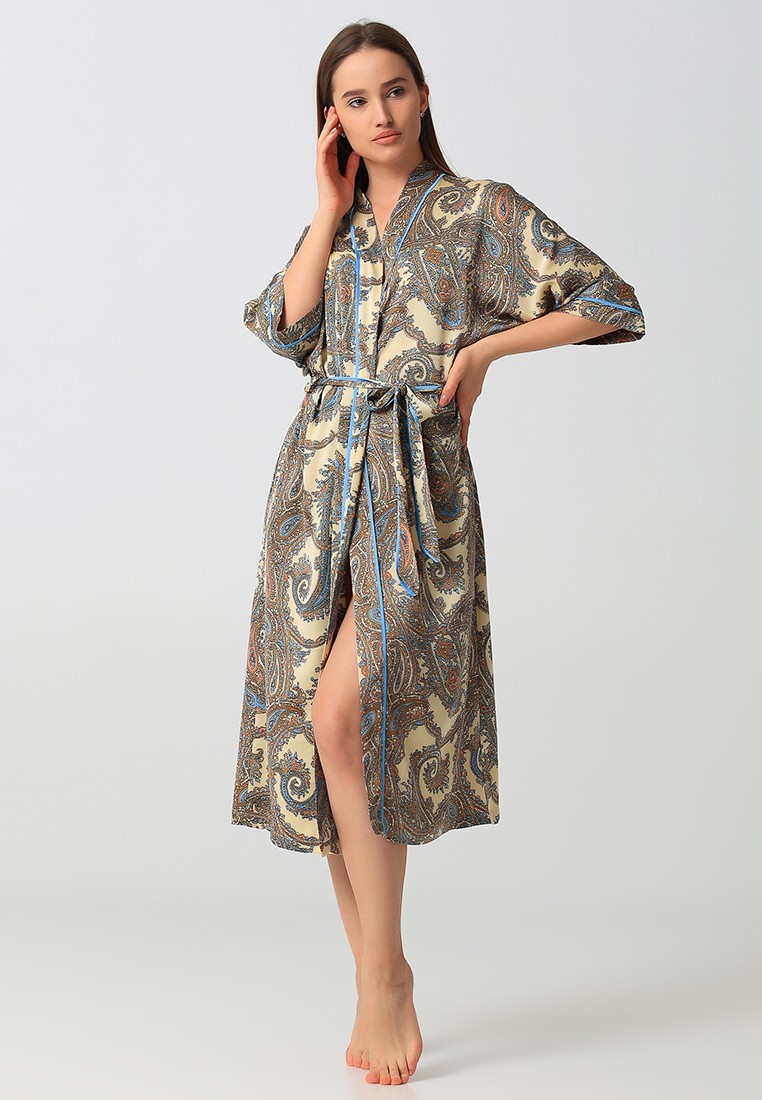 

Халат миди KAIZA эко-шелк бежевый Турецкий огурец, Халат миди KAIZA эко-шелк бежевый Турецкий огурец 2XL