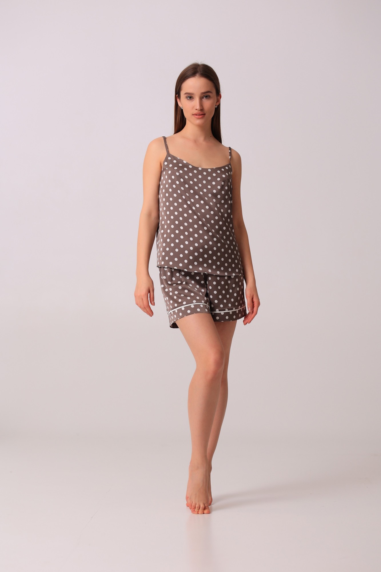 

Топ KAIZA XL эко-шелк коричневый Французский горох