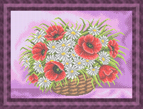 

Набор для вышивки бисером Фурор Рукоделия Маки и ромашки в корзинке (НБп3-185-Н)