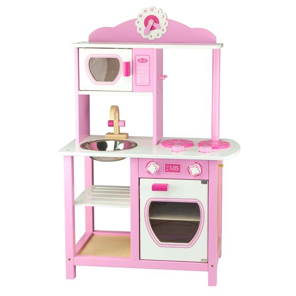 

Детская кухня с аксессуарами Viga Toys из дерева, бело-розовая
