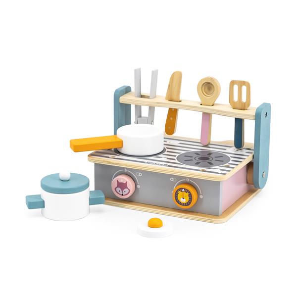 

Детская плита Viga Toys PolarB с посудой и грилем, складная разноцветная