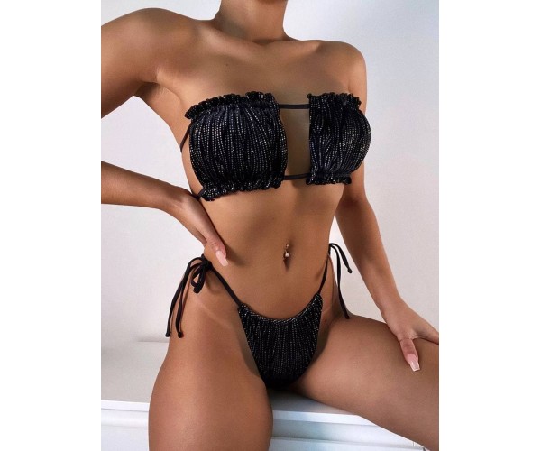 

Купальник бандо шторка на завязках велюровый Modern Boutique черный, M К703/2