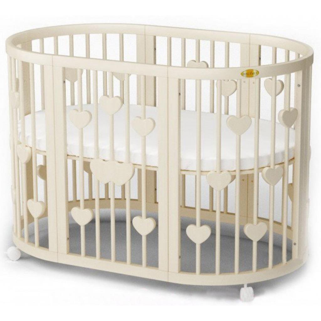 

Кроватка Ingvart SMART BED OVAL с сердечками сл. кость (2341015)