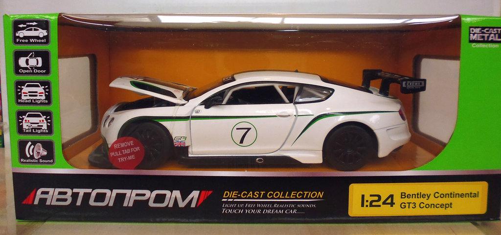 

Машинка Aвтопром «Bentley Continental GT3 Concept» металл инерционная звук свет 68266A