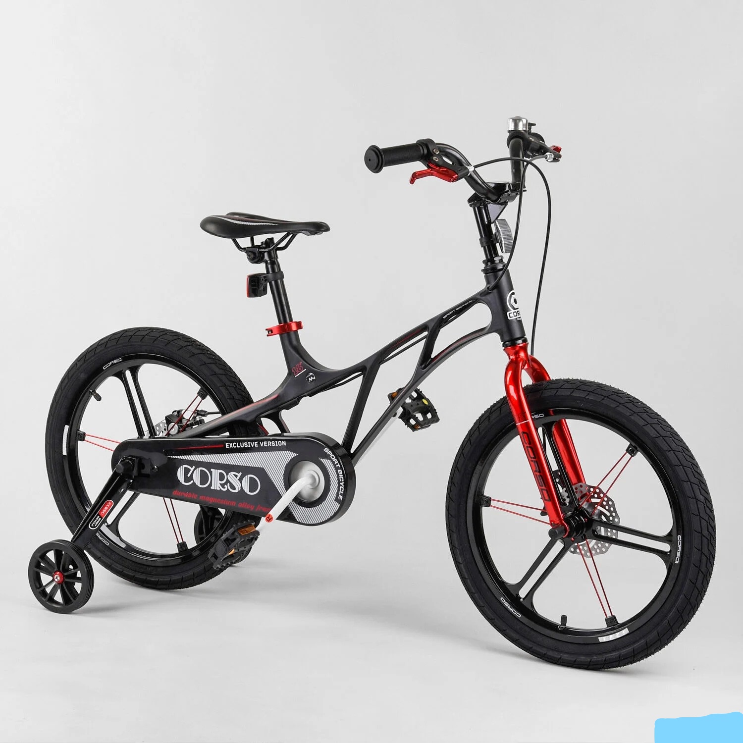 

Велосипед Магниевый 18" 2-х колёсный "CORSO" LT-40800(2) дисковый тормоз, доп. колеса, звонок,Красный от 6 до 9 лет