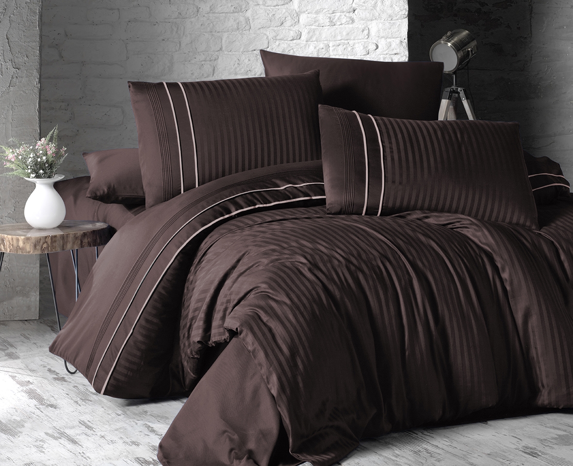 

Постельное белье Deluxe Satin 200 х 220 см Stripe Style Cikolata First Choice k-1938-15