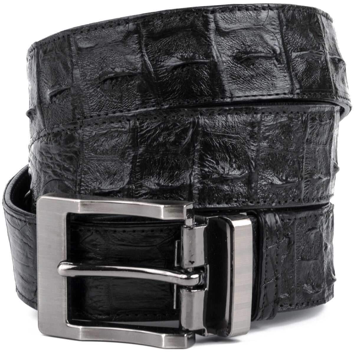 

Мужской кожаный ремень CROCODILE LEATHER 117х3,7 см Черный 000154604