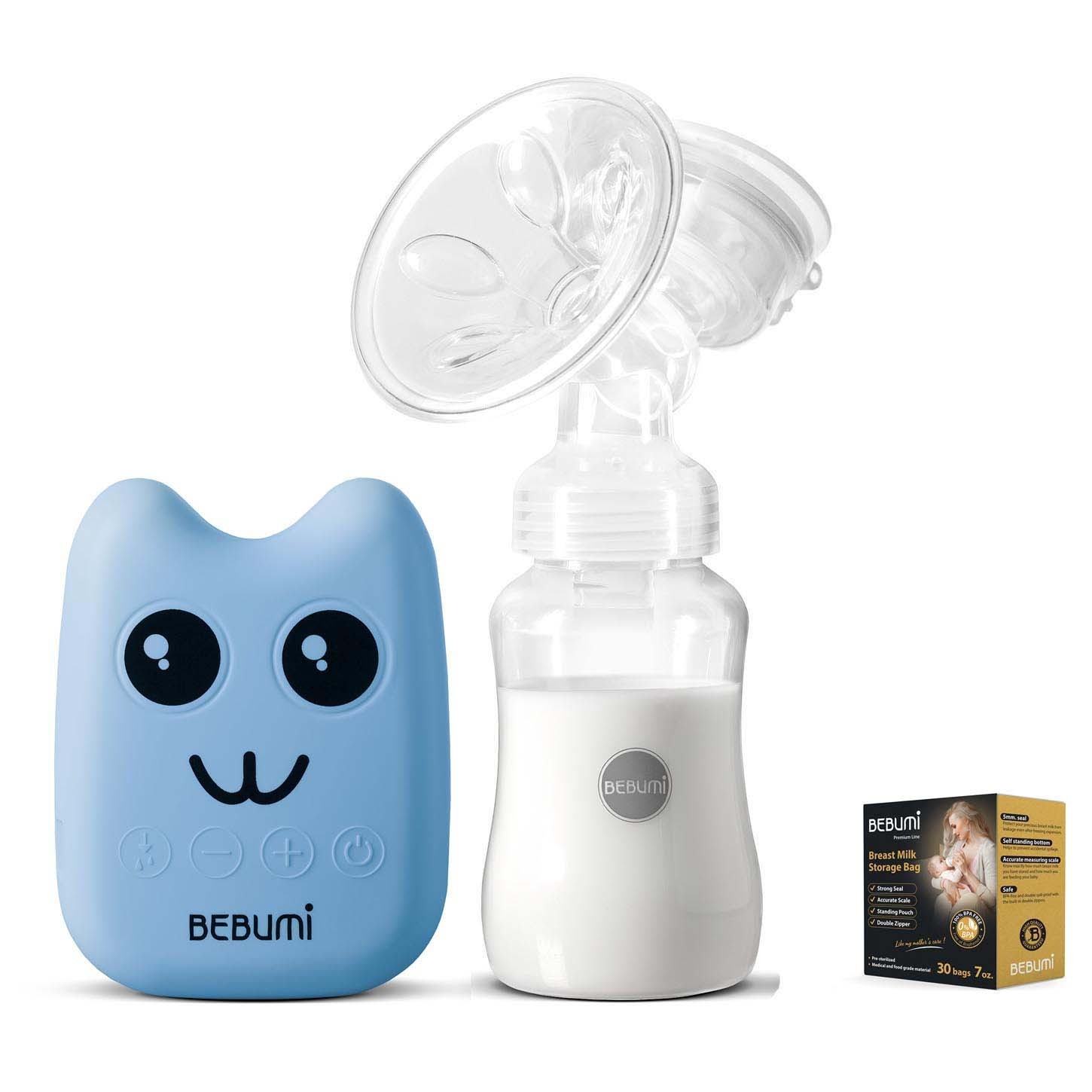 

Электрический молокоотсос Bebumi BS Eco (B blue) с силиконовой соской + пакеты для хранения грудного молока Bebumi Pro 30 штук