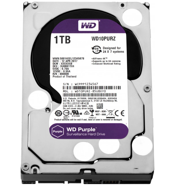 

Жесткий диск 3.5" 1Tb Western Digital Purple, SATA3, 64Mb, IntelliPower (WD10PURX)