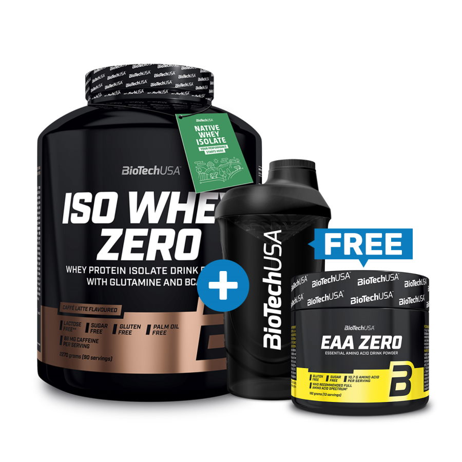 

Протеин BioTech Iso Whey Zero, 2.27 кг + EAA Zero, 182 г + Шейкер Wave, 600 мл, SALE Кофе-латте