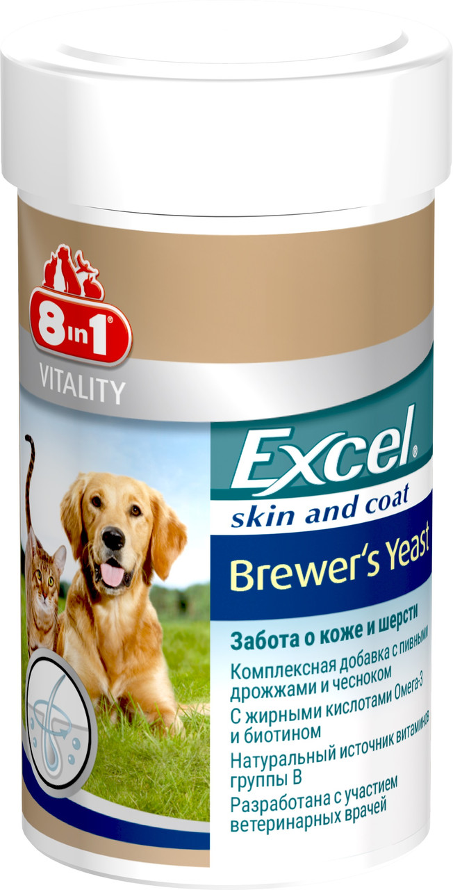 

Витамины с пивными дрожжами 8in Excel Brewers Yeast для кожи и шерсти собак и кошек 780 табл.