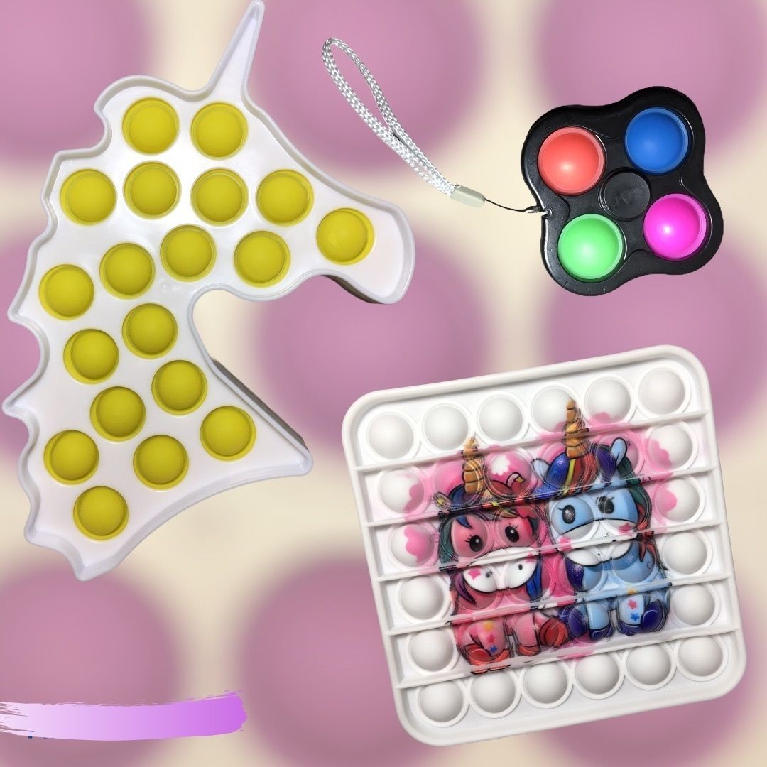

Игрушки Антистресс Push POP It Поп Ит Единорожки + Бабл Dubble toy Единорог + Simple Dimple симпл димпл Спинер Черный