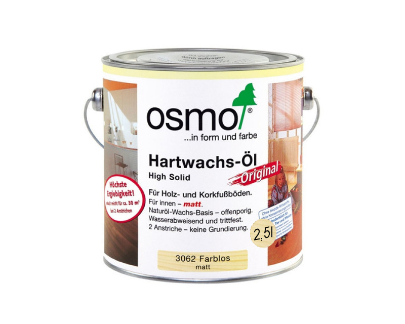 

Масло с твердым воском OSMO HARDWACHS-OL ORIGINAL для пола и изделий из древесины 3062-матовое 2,5л