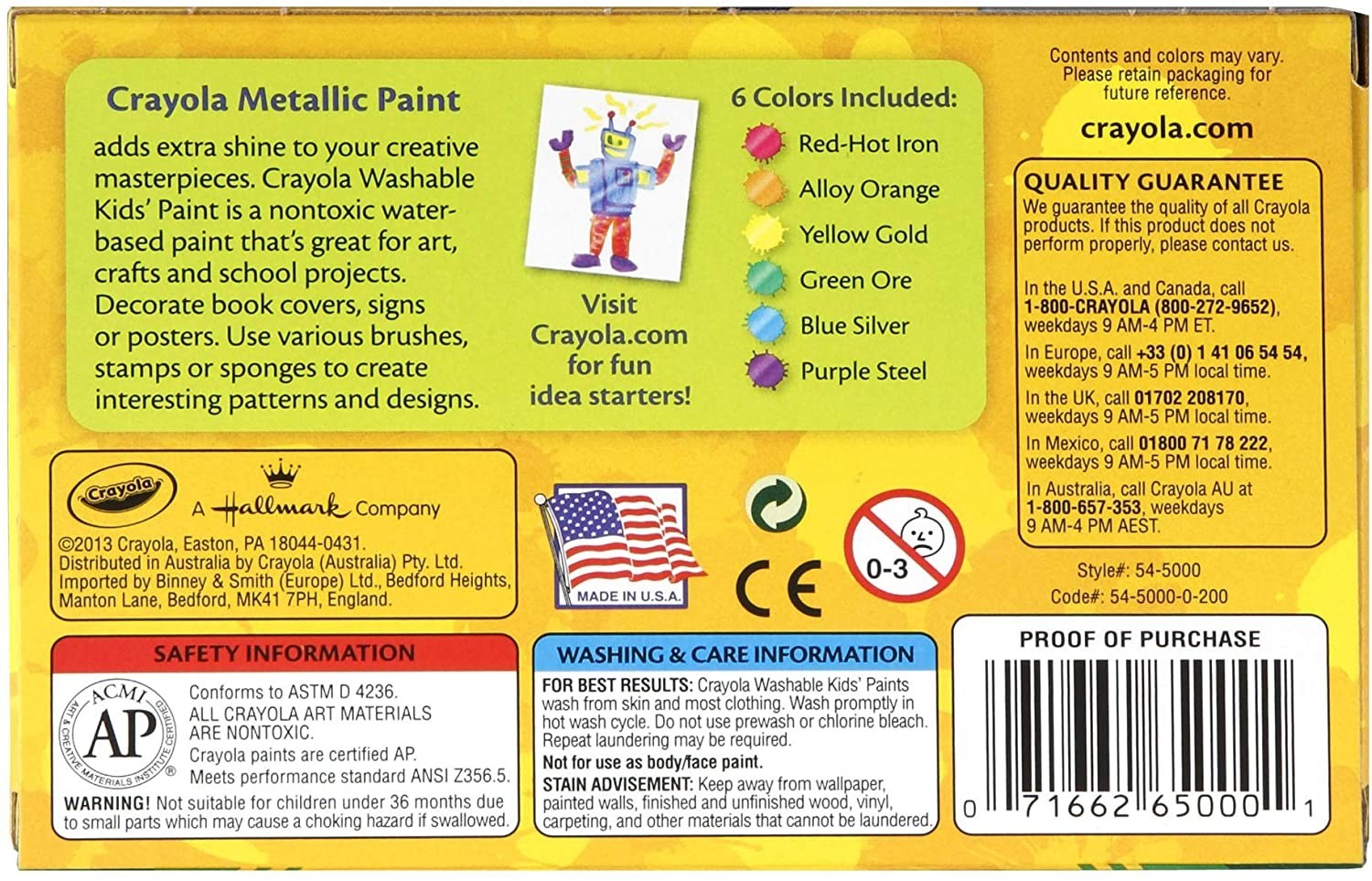 Crayola Washable Paint, Set of 6