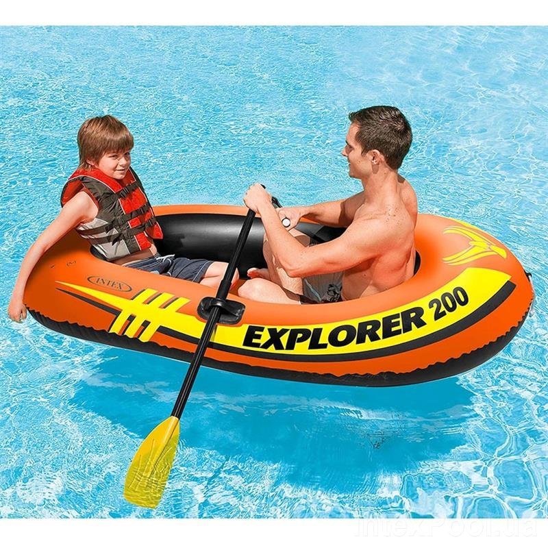 

Полутораместная надувная лодка с веслами и насосом в комплекте Intex 58331 Explorer 200 Set, 185 х 94 см, (весла, мини насос) 2-х камерная семейная надувная лодка для отдыха