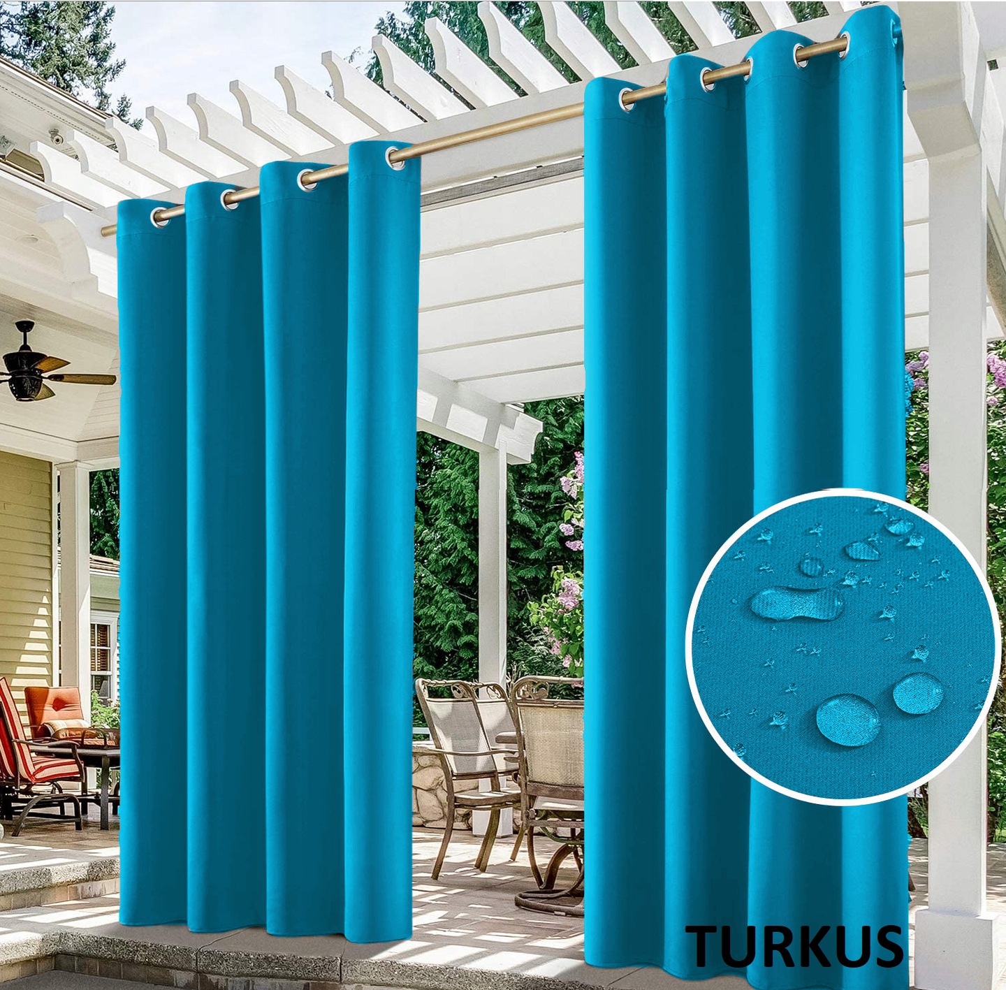 

Садовая штора водонепроницаемая для перголы, террасы, беседки на люверсах SYL-MAR 140 х 220 см (TUR33-1) голубая