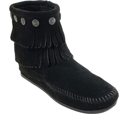 

Женские ботинки Minnetonka Double Fringe Side Zip Boot Black Suede 38.5