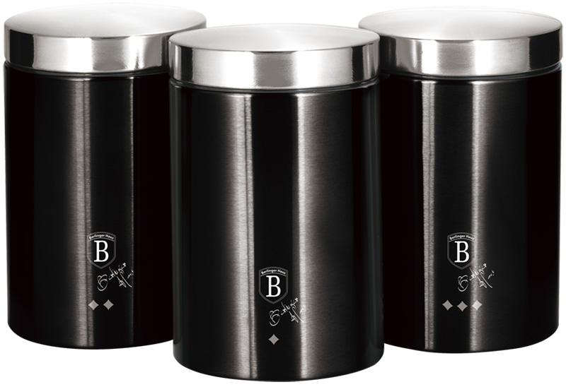 

Набор банок для сыпучих продуктов 3 шт. Berlinger Haus Black Silver Ø11 см из нержавеющей стали с крышками (BH-6296)