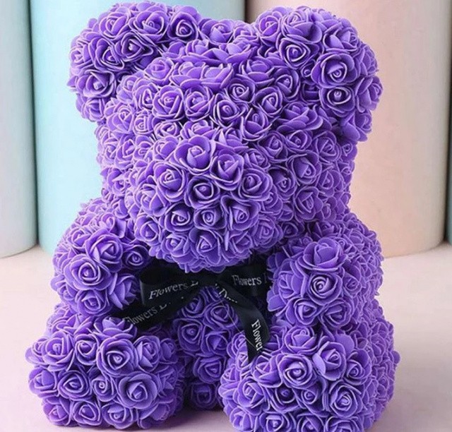 

Подарочный Мишка из 3d роз Happy Teddy 25 см в красивой подарочной упаковке мишка Тедди из роз подарок для девушки принцесcы Фиолетовый AVEO5