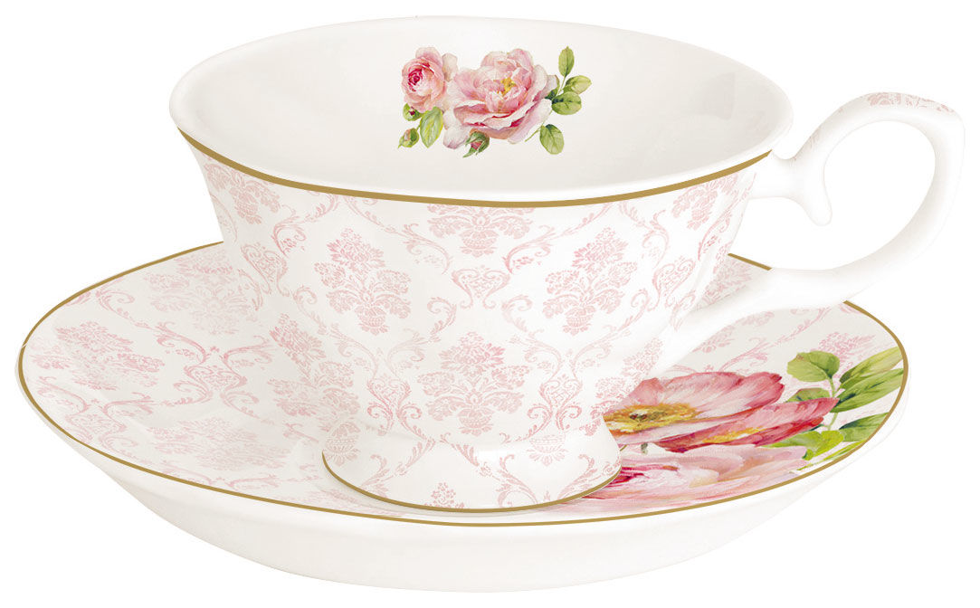 

Чашка для чая с блюдцем Easy Life (R2S) Floral Damask 200мл R0356#FLDA