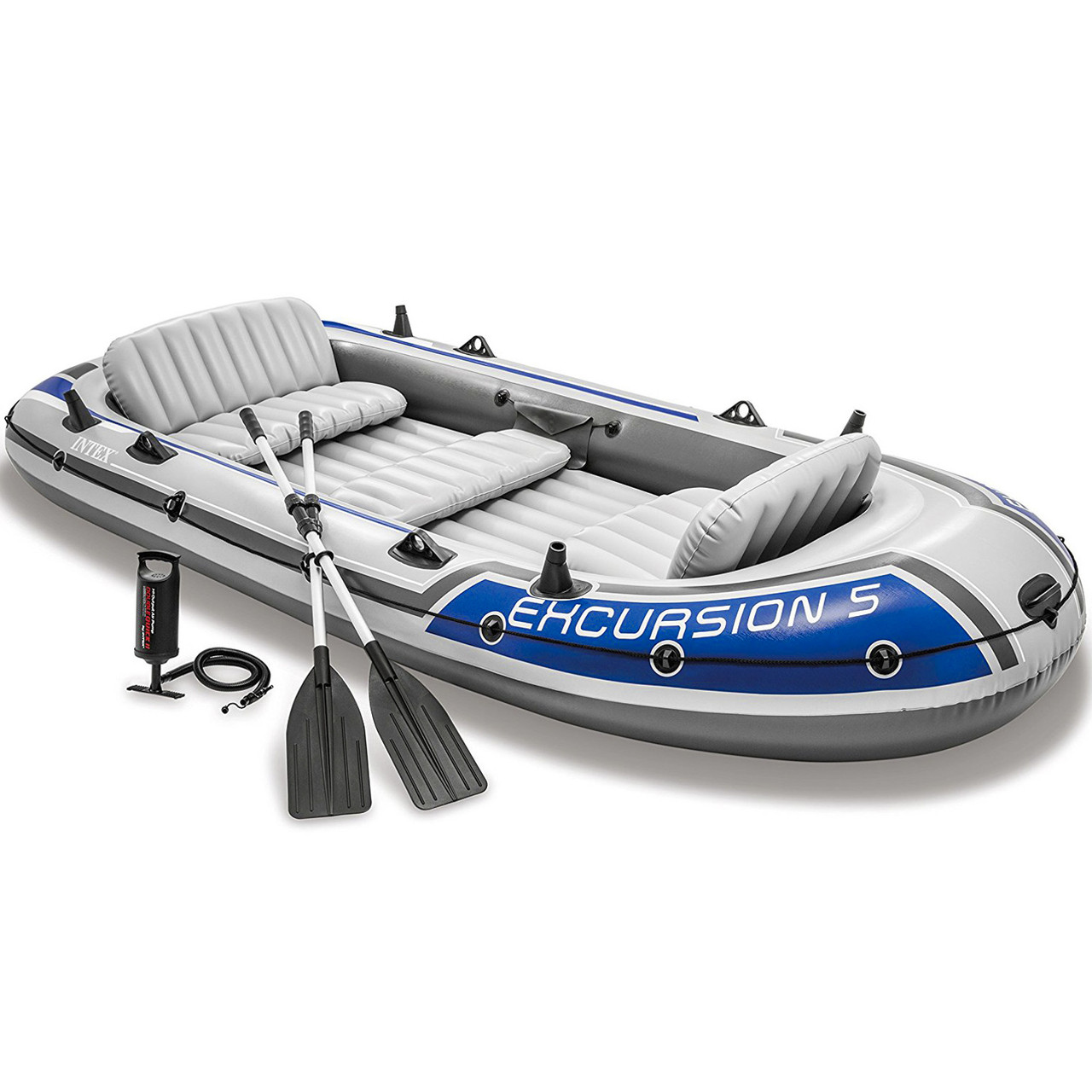 

Пятиместная надувная лодка Intex 68325 Excursion 5 Set 366х168 см весла ручной насос