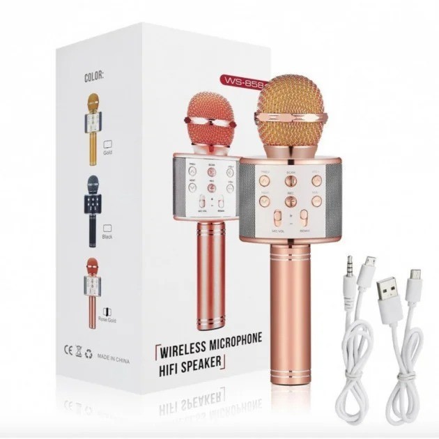 

Портативный микрофон караоке Wster WS-858 с bluetooth колонкой Rose Gold
