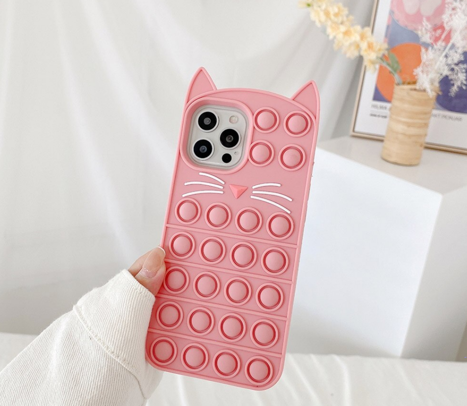 

Чехол силиконовый Destin для iPhone 11 Pro розовый котик с функцией антистресc Pop It
