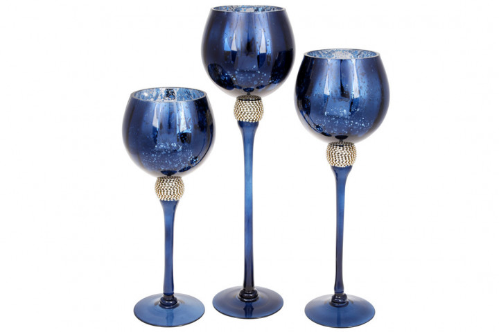 

Набор стеклянных подсвечников BonaDi 527-723 синий с золотом (3 шт)