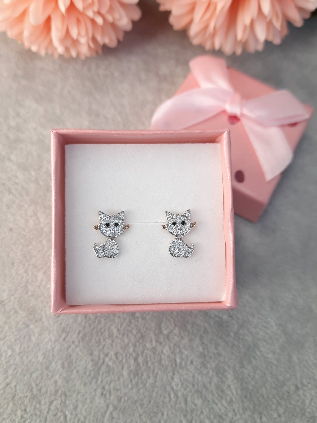 

Серьги Xuping кошечки инкрустация камушкам циркония медицинское золото